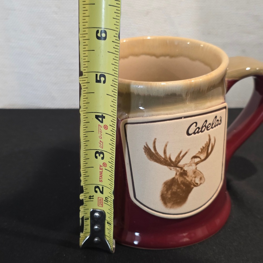 Cabelas Moose Relief Stoneware Coffee Mug Burgundy Red Tan 20oz Lodge 2018 - Picture 9 of 10